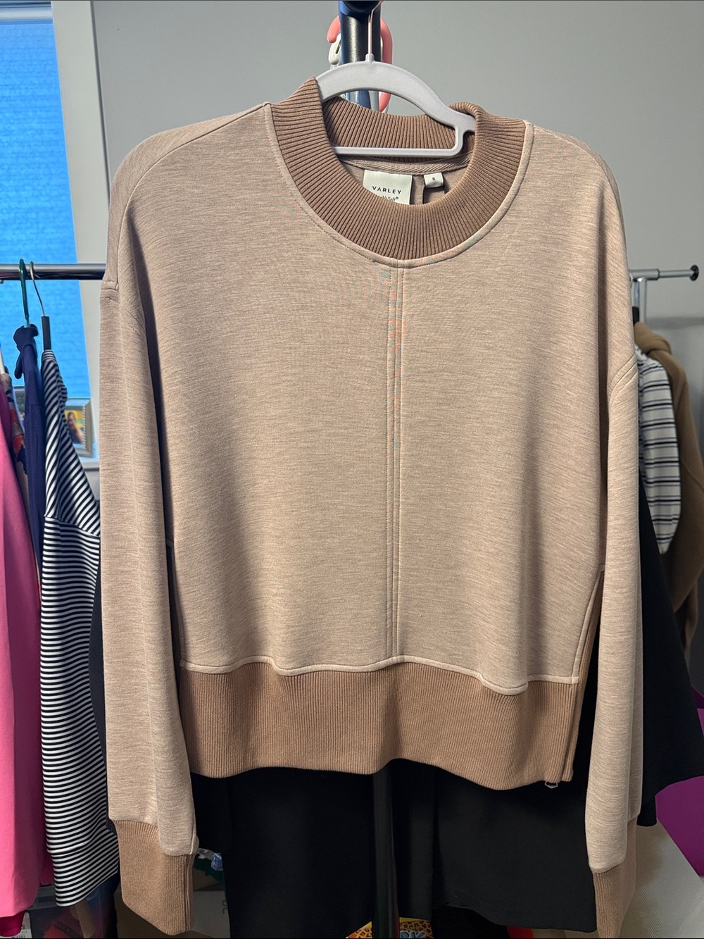 NWT SMALL Varley Taupe and Brown Philippe Crewneck Pullover